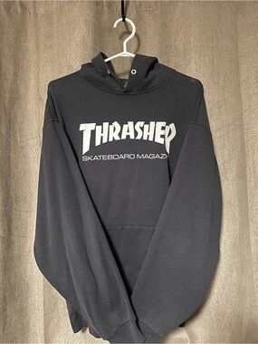 Thrasher Black Hoodie with White Logo